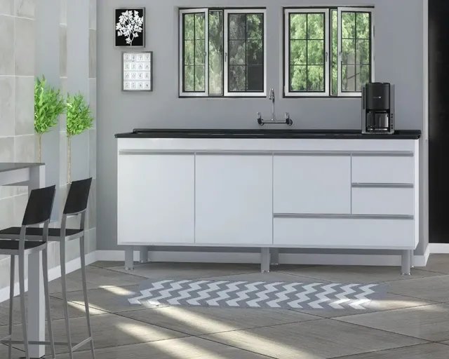 Gabinete Cozinha Luxo 1.60m - Puxador Alumínio