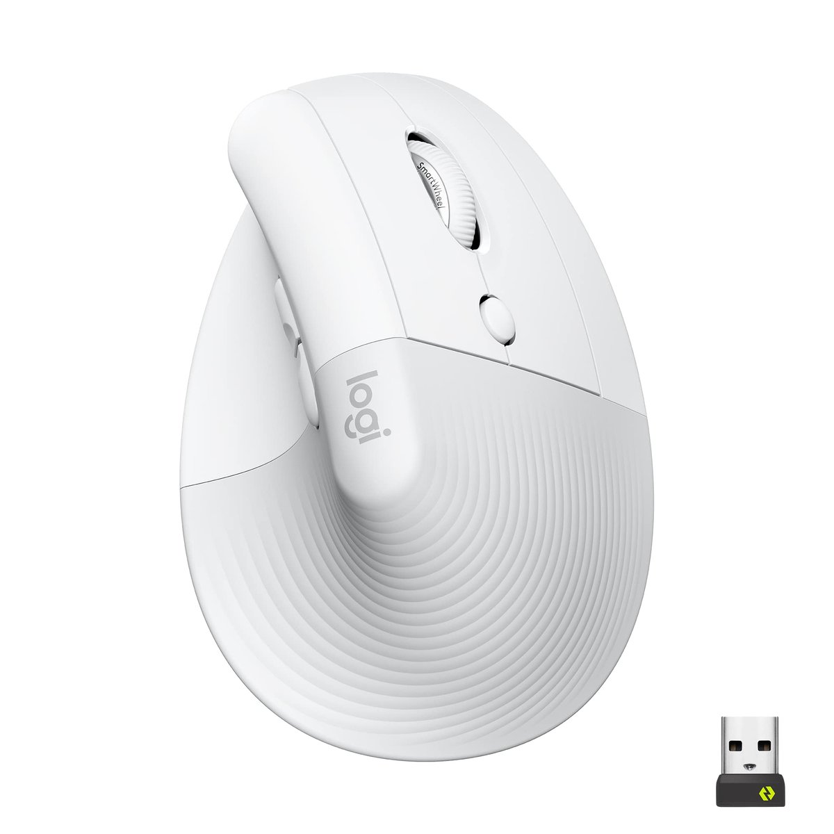 Mouse Sem Fio Logitech Lift Vertical com Design Ergonômico para Redução de Tensão Muscular, Cliques Silenciosos, Conexão Bluetooth ou USB Logi Bolt, Compatível com Windows/macOS/iPadOS - Branco