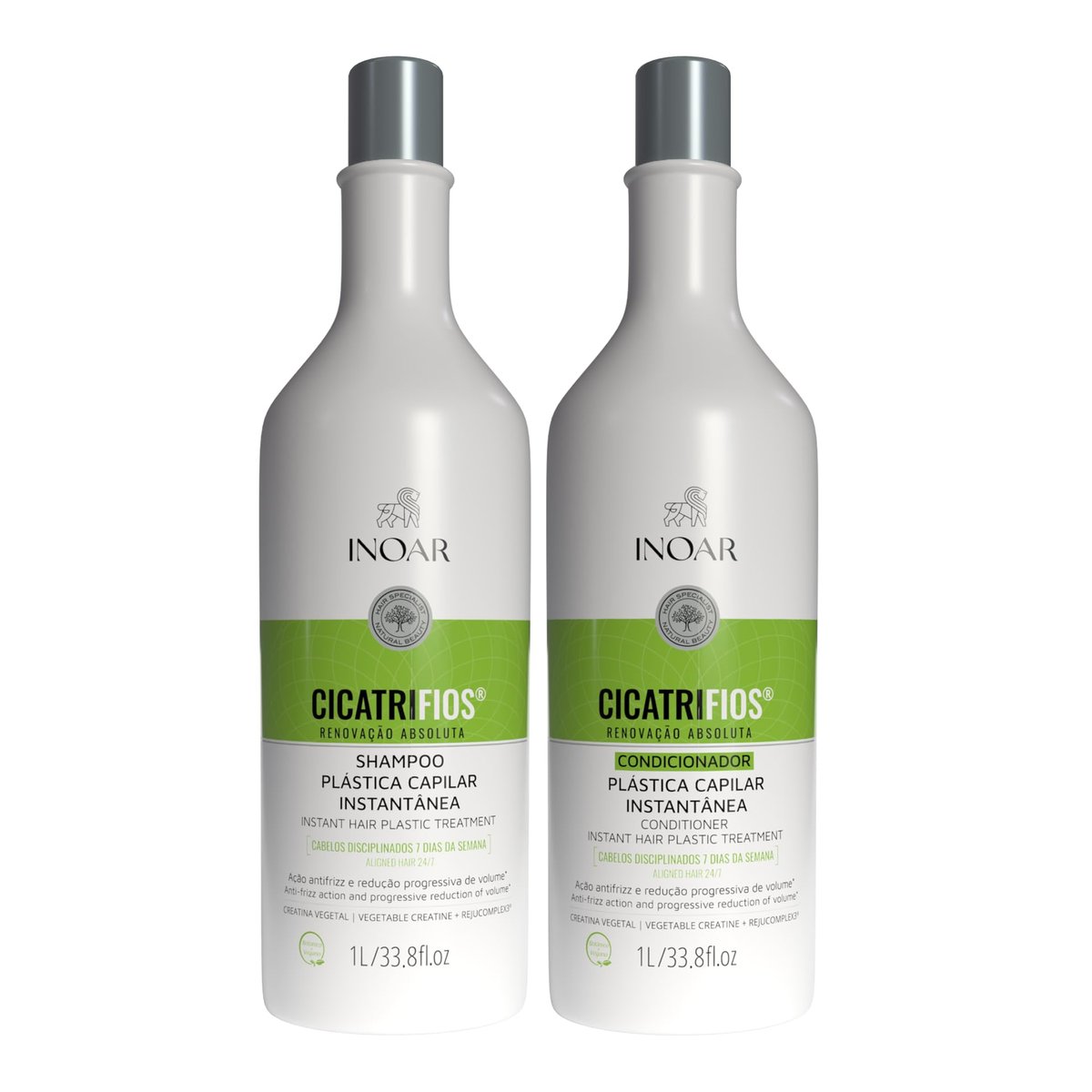 Inoar, Kit CicatriFios Plástica Capilar – Shampoo e Condicionador 2x1L, Redução de Frizz, Brilho Intenso, Hidratação Profunda, Proteção Térmica e Volume Controlado