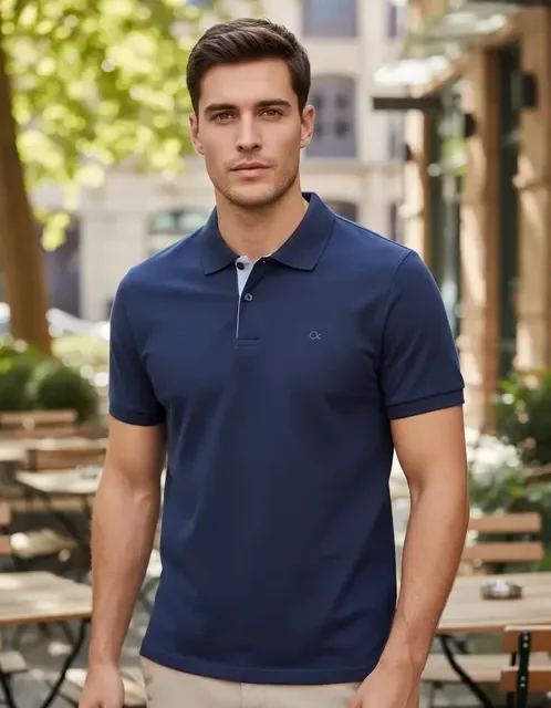 Camisa Masculina Social Gola Polo Ogochi Slim Manga Curta