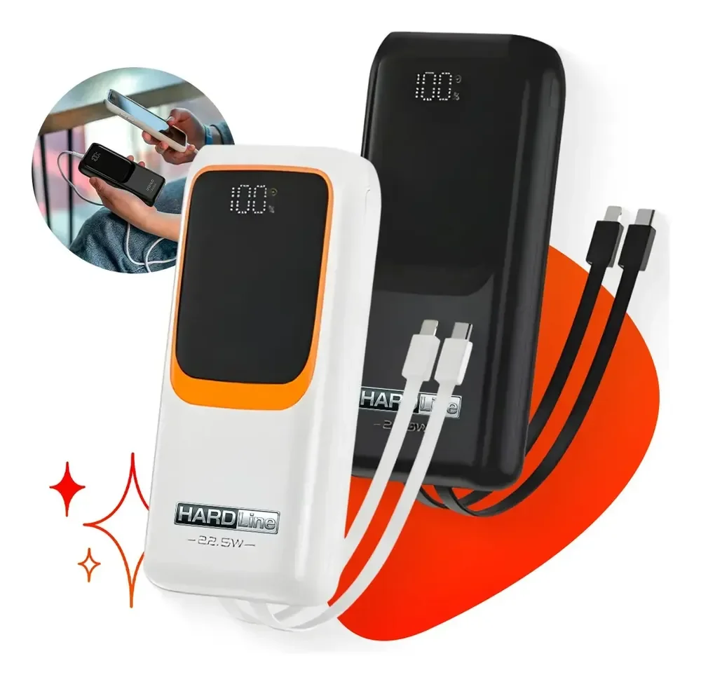 Power Bank Turbo Carregador Portátil 20000mah Turbo 22.5w Premium Universal Rápida Carga Para Celular iPhone Xiaomi Motorola LG Smartwatch Tablet Viagens Festa Ios Hardline Preto/ Branco