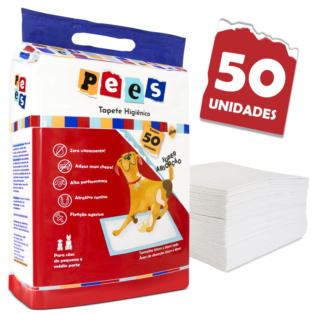 Tapete Higiênico Slim Pees Para Cães  50 Unidades  50x60cm