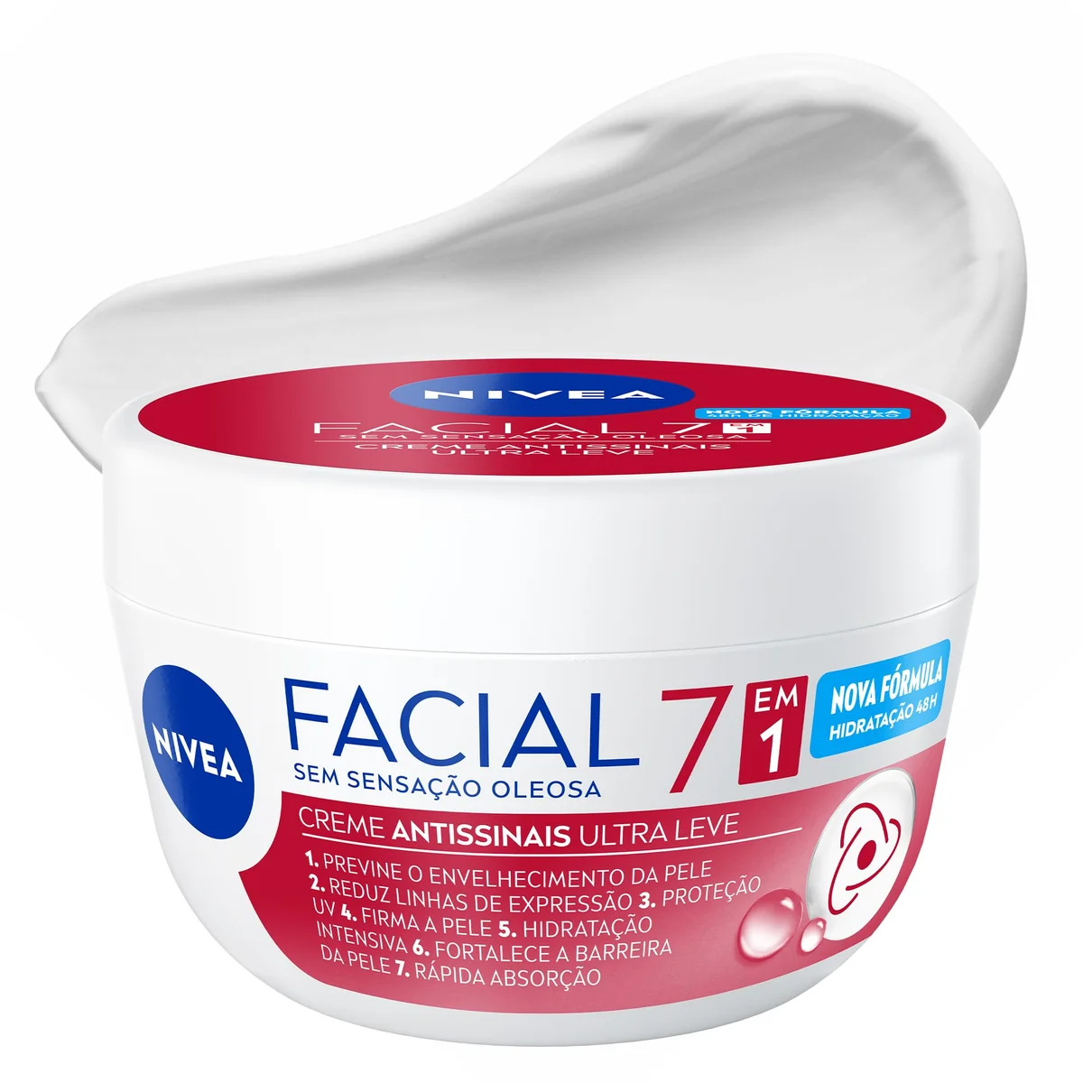 NIVEA Creme Facial Antissinais Ultraleve 7 em 1 100g, Previne Envelhecimento, Reduz Linhas Finas, Hidratação 48h, Antioxidantes, Cuidado Facial