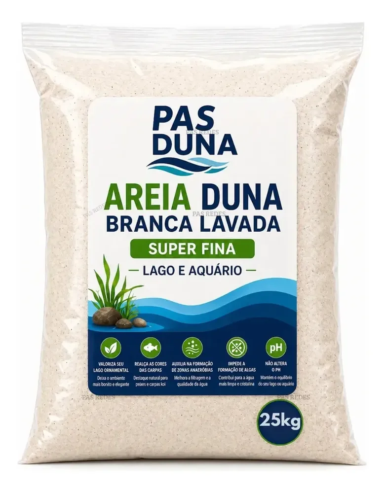25kg Areia Duna Branca Lavada Super Fina Lago E Aquário