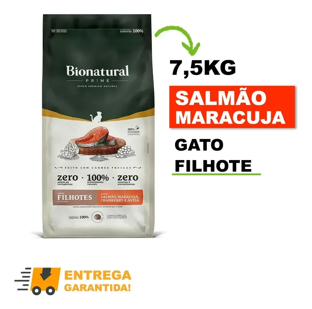 Racao Bionatural Gatos Filhote Sabor Salmao 7,5 Kg