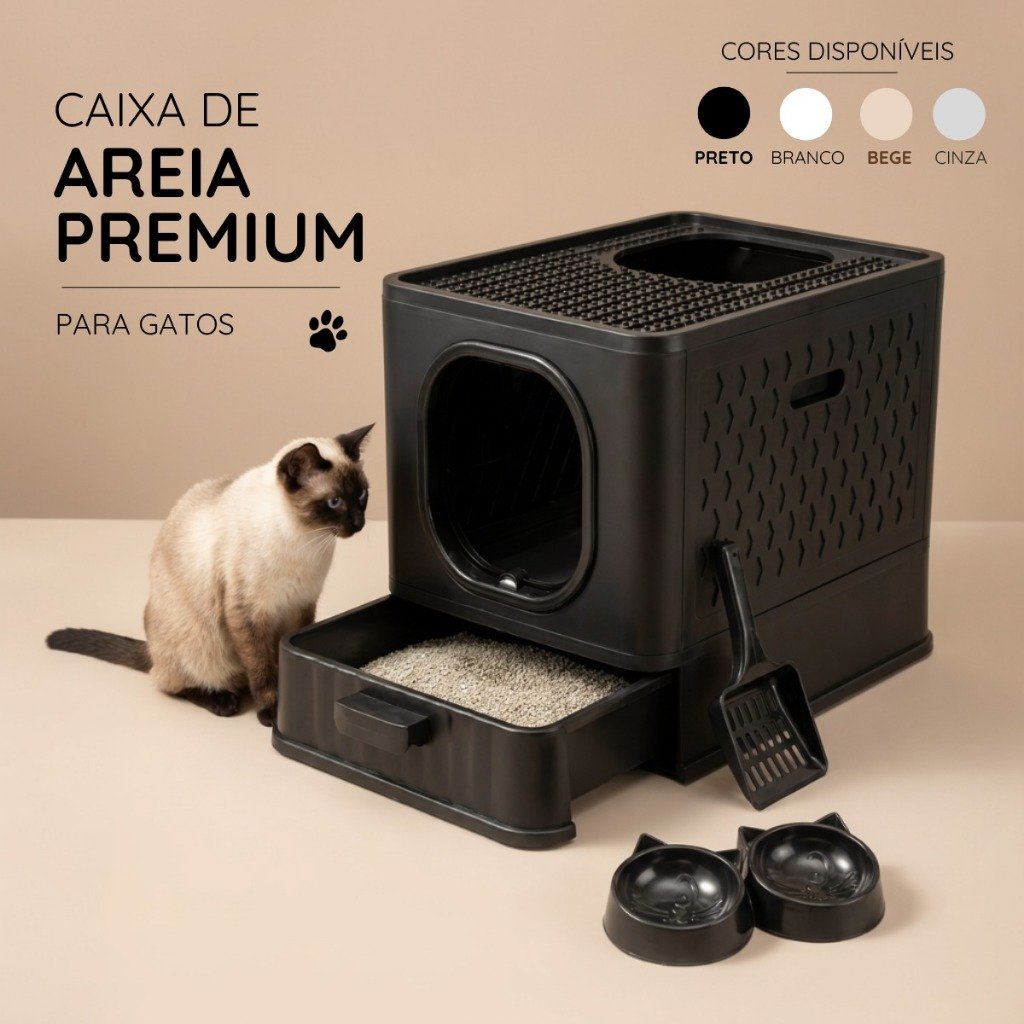 Caixa de Areia Premium Para Gato Sanitário Fechado Furba Grande Sandbox Luxo Com Comedouro e Pá