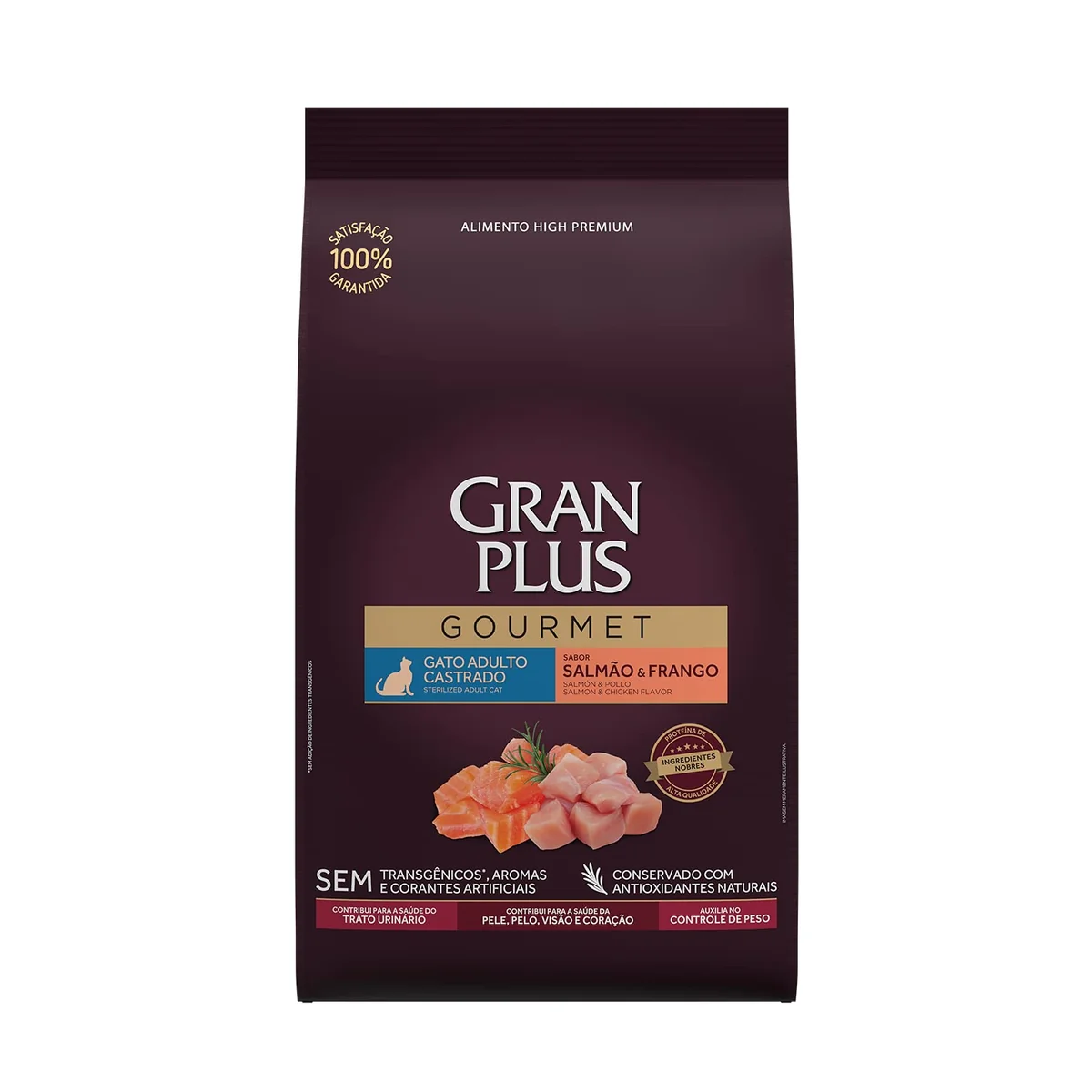 Ração GranPlus Gourmet Gatos Adultos Castrados Salmão e Frango 10,1kg