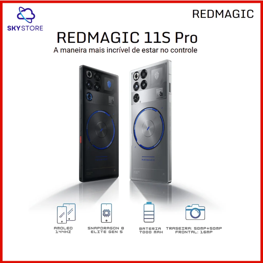 Redmagic 11S PRO 5G, Versão Global, Bateria 7.500mAh, Processador Snapdragon 8 Elite Gen 5 256/512GB e 12/16GB RAM
