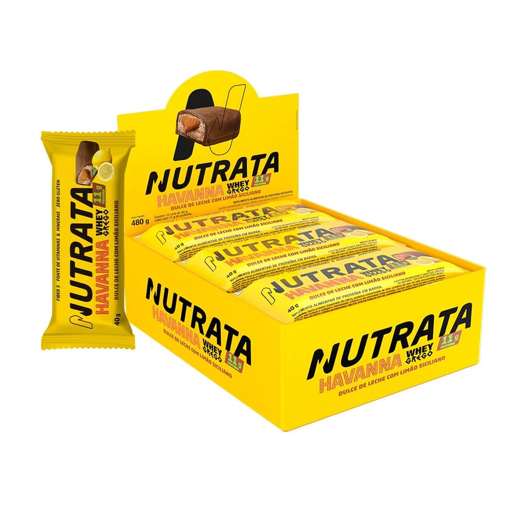 Whey Grego Bar Havanna & Limão Siciliano - Nutrata Display C/ 12 Barras de 40g