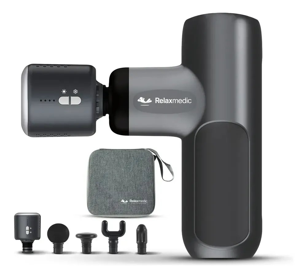 Pistola Massageadora Deep Cryo Profunda Quente E Frio 5 Ponteiras Cinza-escuro Relaxmedic
