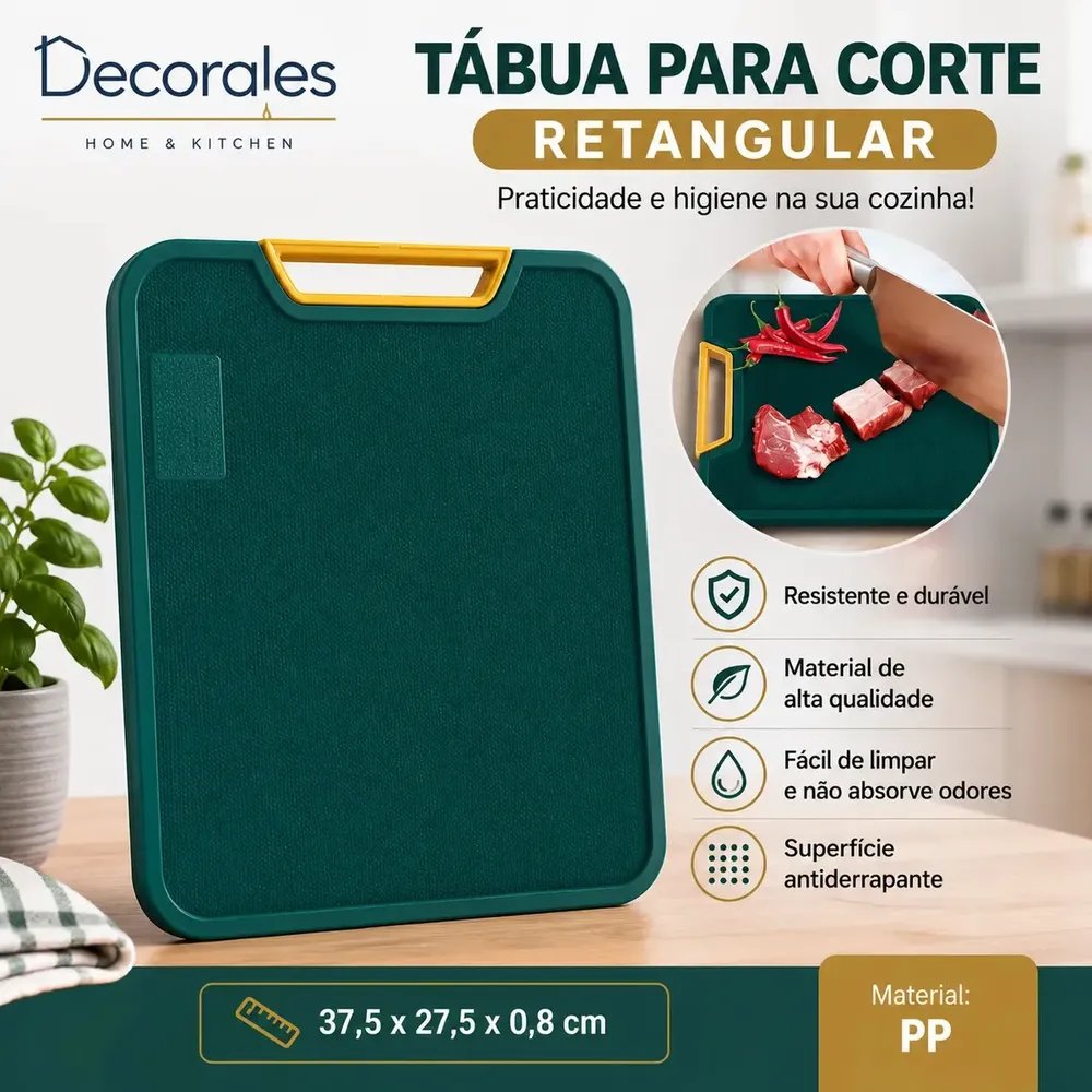 Tábua De Corte Antibacteriana Para Carnes Legumes Anti-mofo Cor Verde Retangular Decorales