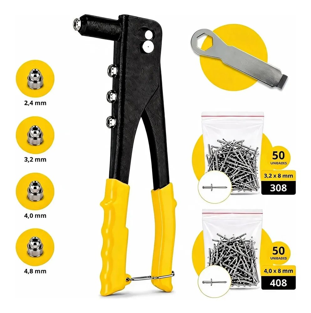 Rebitadeira Alicate Rebitador Manual 9,5'' + 100 Rebites 4