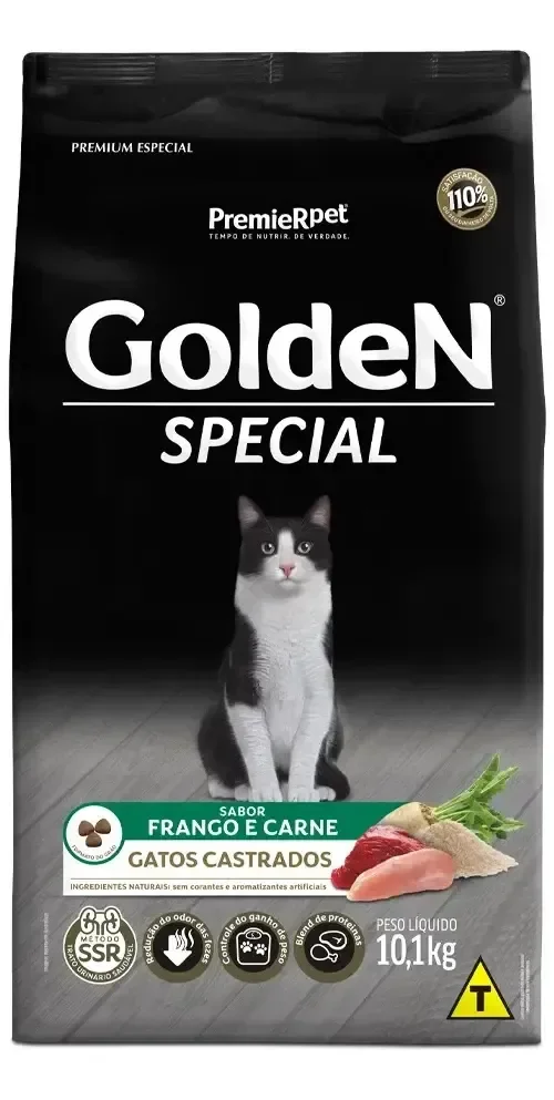 Alimento Golden Special Gatos Castrados Sabor frango e Carne 10.1 kg