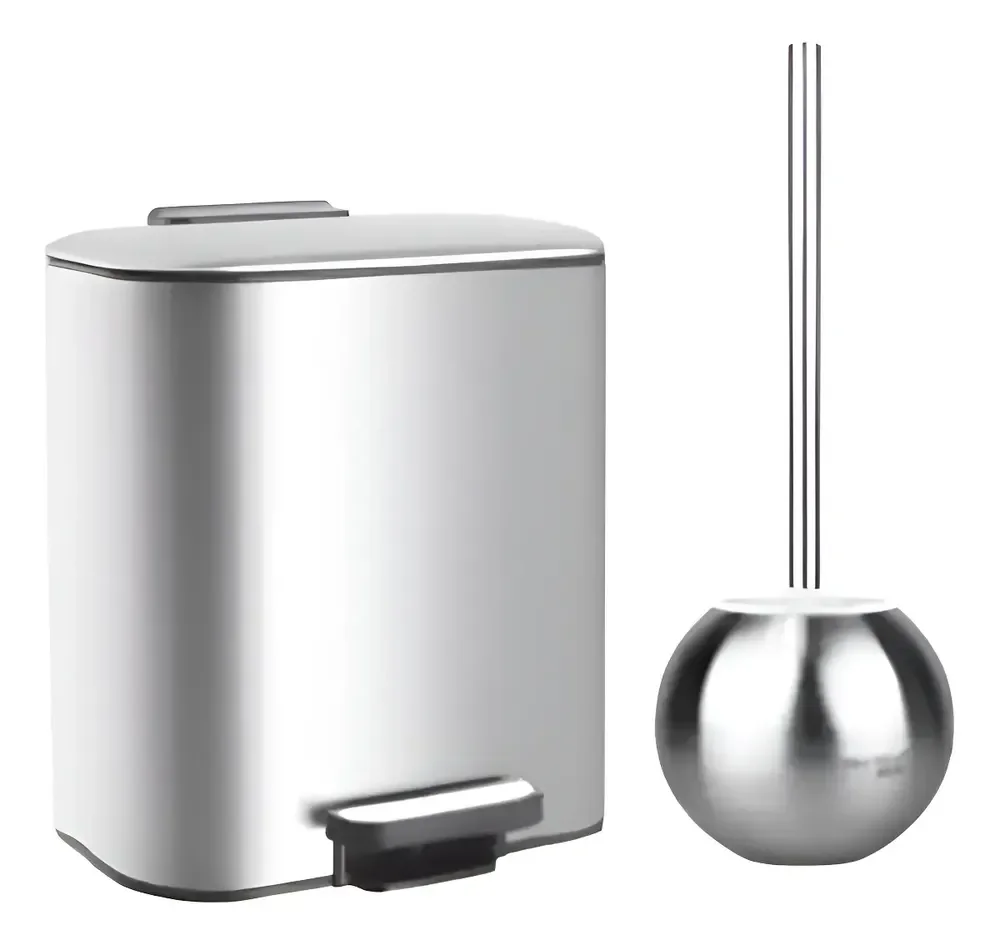 Escova Sanitaria Limpador Vaso Sanitario Privada e Cesto Lixo Lixeira Banheiro Luxo de Pedal Slim Inox