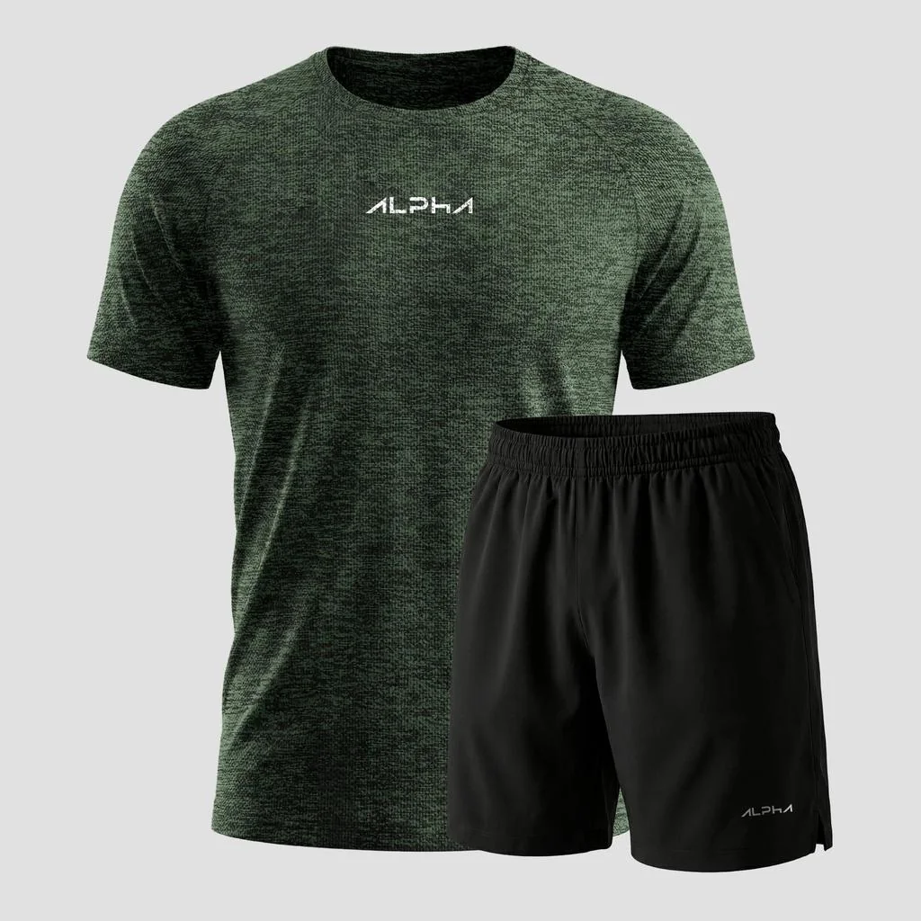 Kit Bermuda+Camiseta New Fluid Dry Fitness Academia Alpha Co