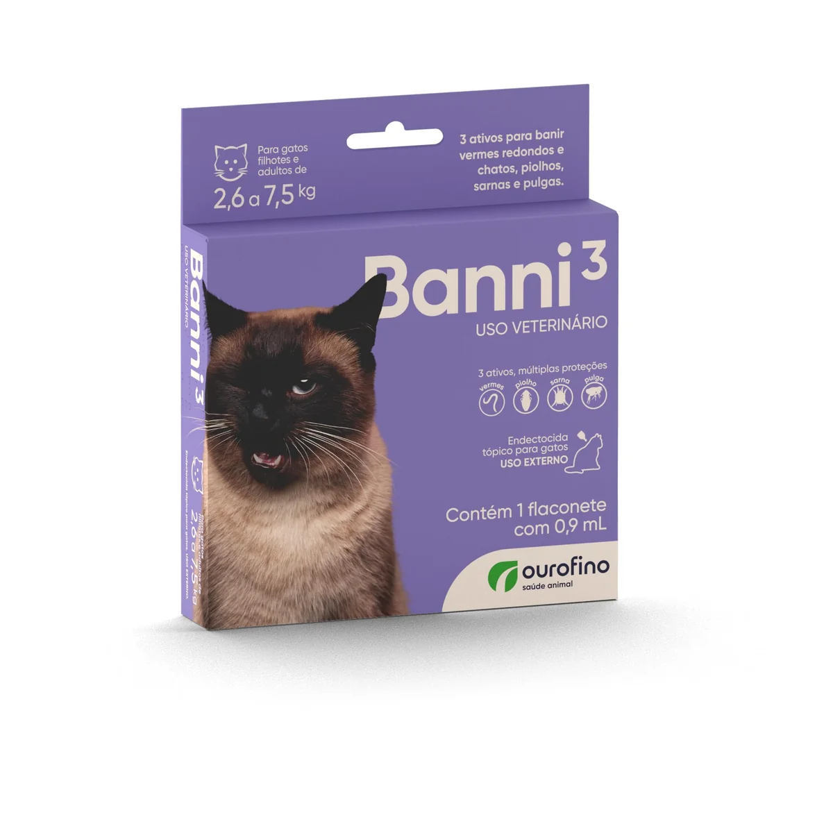 Banni 3 Antipulgas para Gatos de 2,6kg a 7,5kg 0,9 ml - Ourofino | Antipulgas