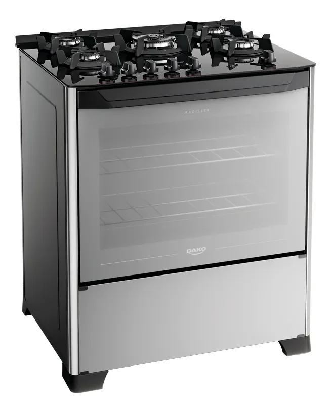 Fogão 5 Bocas Dako Magister Style Com Frente Espelhada Mesa de Vidro e Tripla Chama Bivolt
