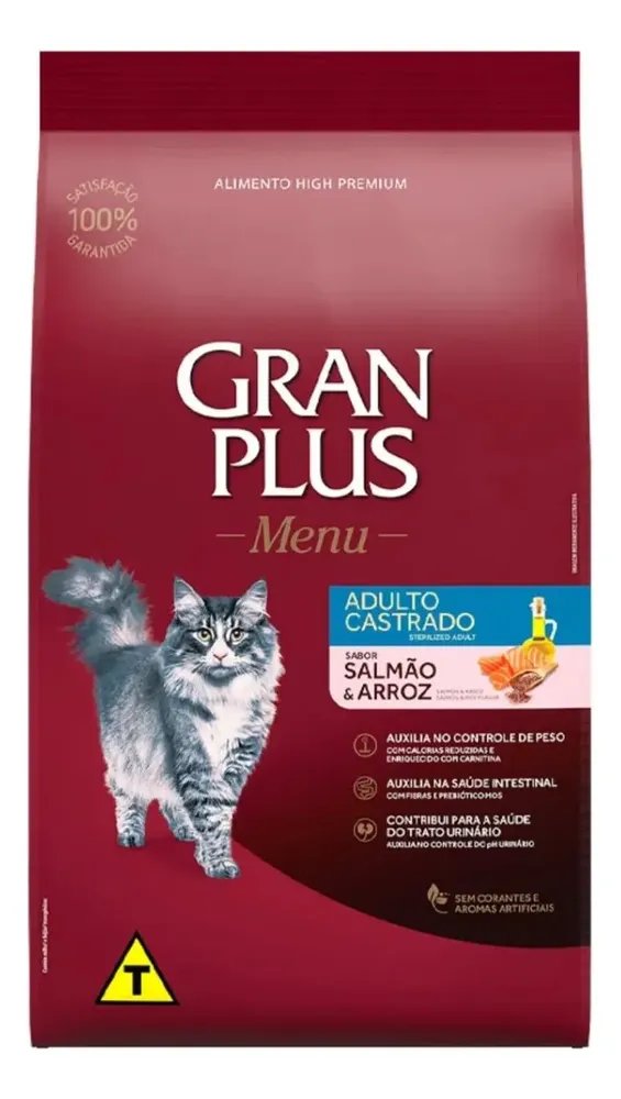 Alimento Gran Plus Menu Castrados para gato adulto sabor salmão y arroz de 10.1 kg