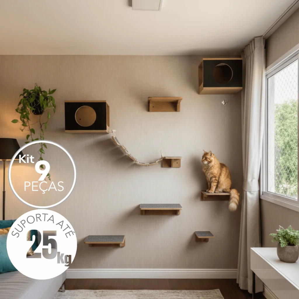 Playground Gato Reforçado 9pçs Montado Exclusivo BT Wood Parque Gatos Moderno Completo