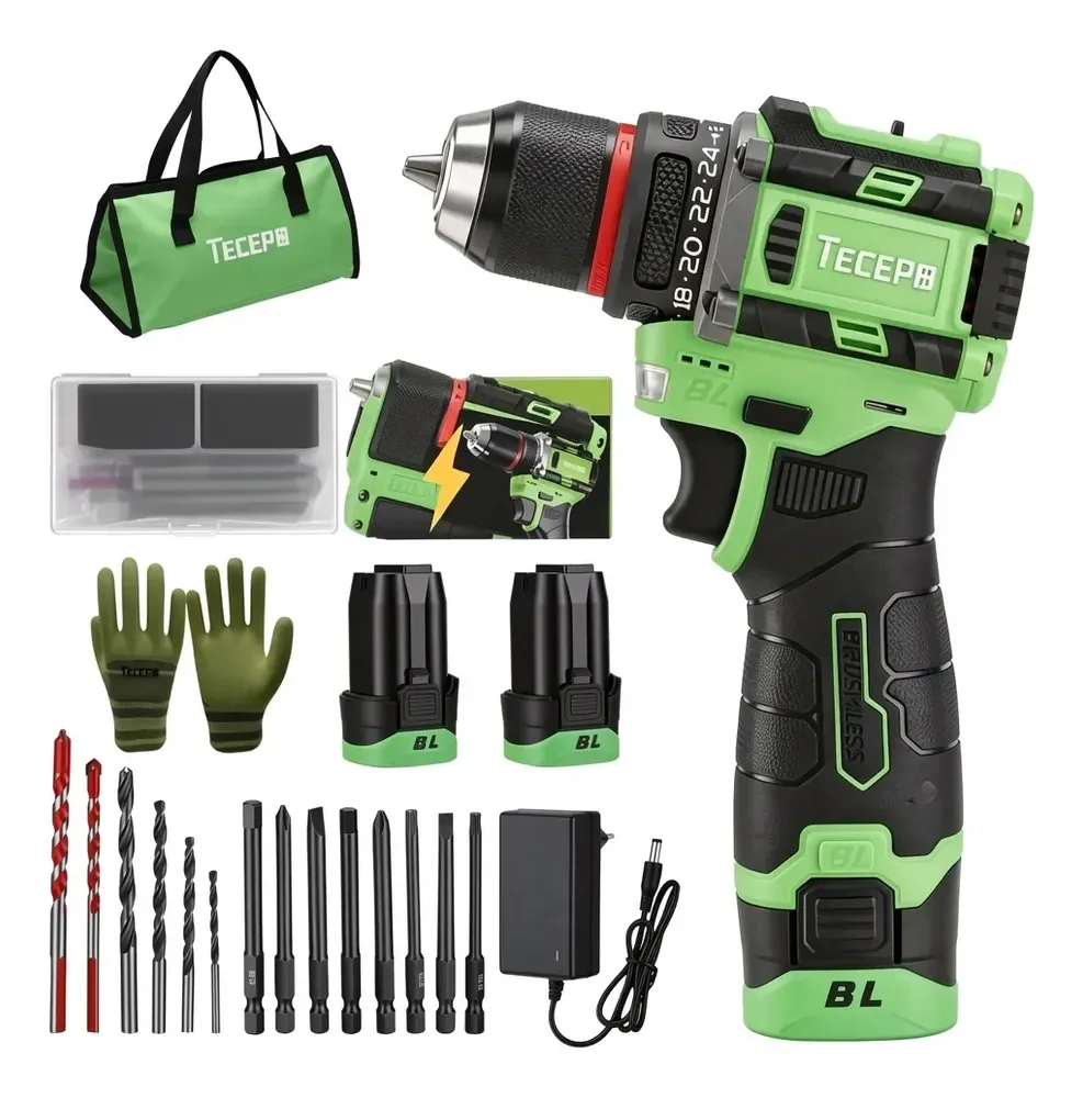 Tecepo Furadeira Parafusadeira Mini Com 2 Baterias 16v 2ah Verde-claro 127/220v 60hz