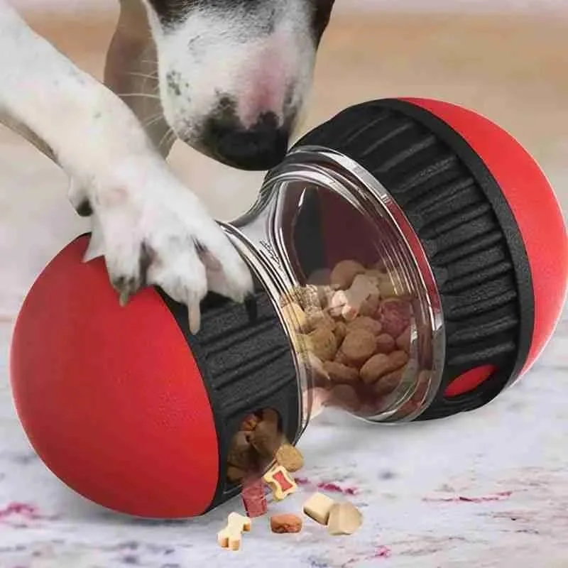Brinquedo Interativo para Cachorros - Bola Dispensador Ajustável de Petiscos e Ração para Cães (Vermelho/Preto)