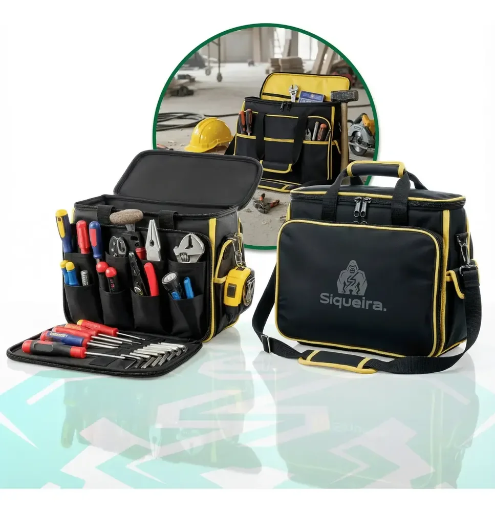 Bolsa Mala Em Lona Com 30 Bolsos Alça Reforçada Para Ferramentas Profissional S Siqueira