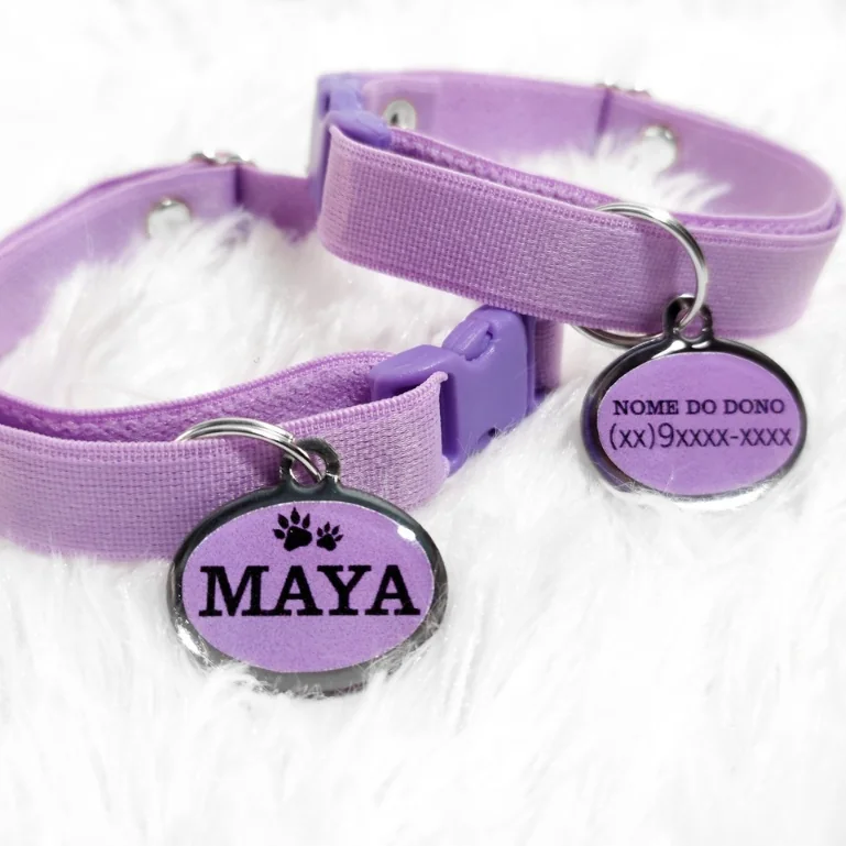 Coleira Personalizada Gato com Pingente de Identificação Plaquinha Pet