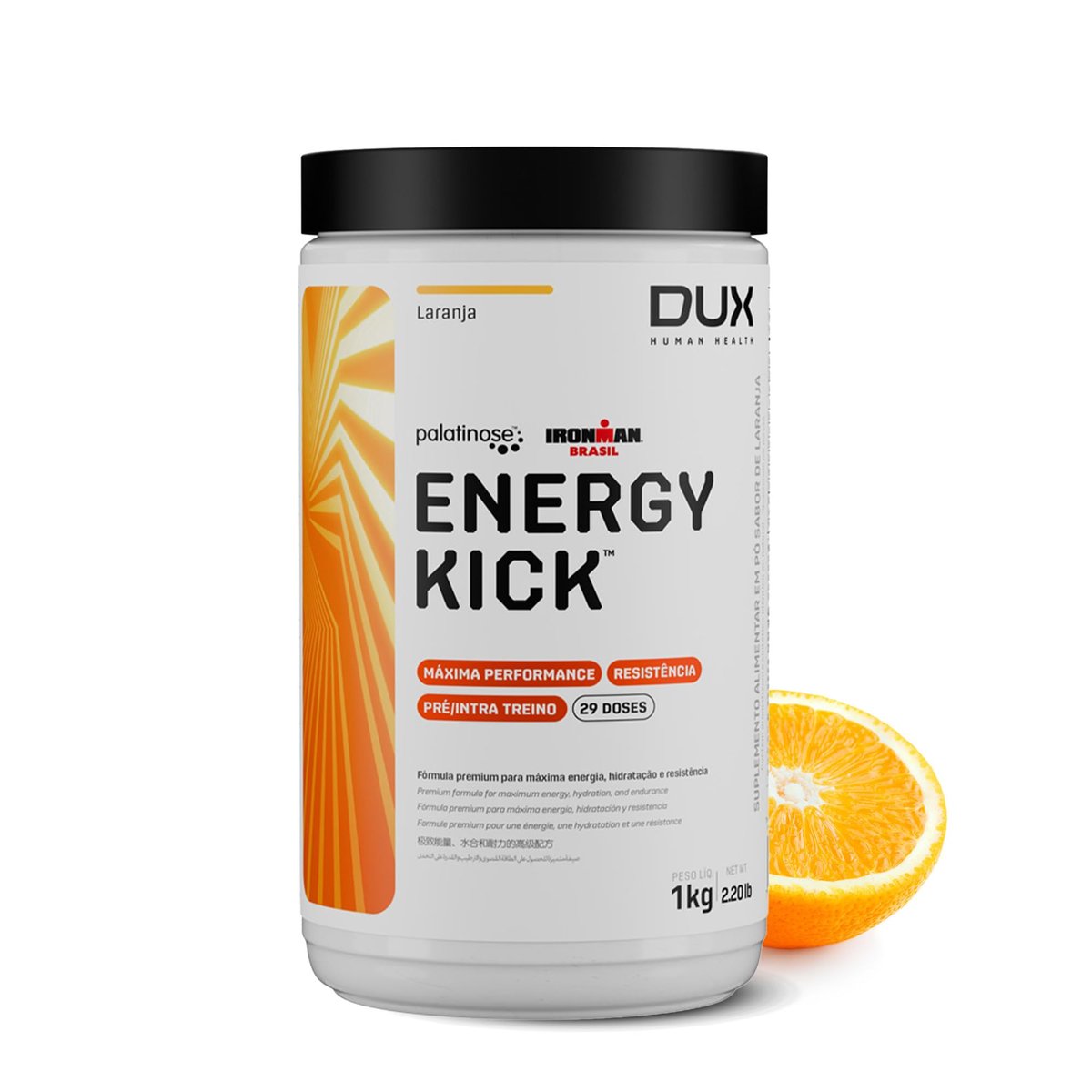 DUX HUMAN HEALTH Energy Kick Laranja 1000g - Pré‑treino em Pó com Cafeína e Taurina
