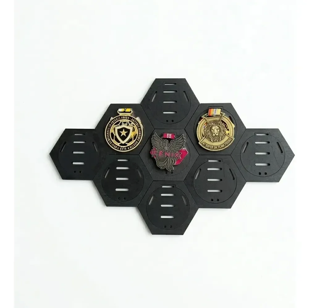 Kit 10 Porta Medalhas Colmeia Mdf Preto Campeonatos Preto