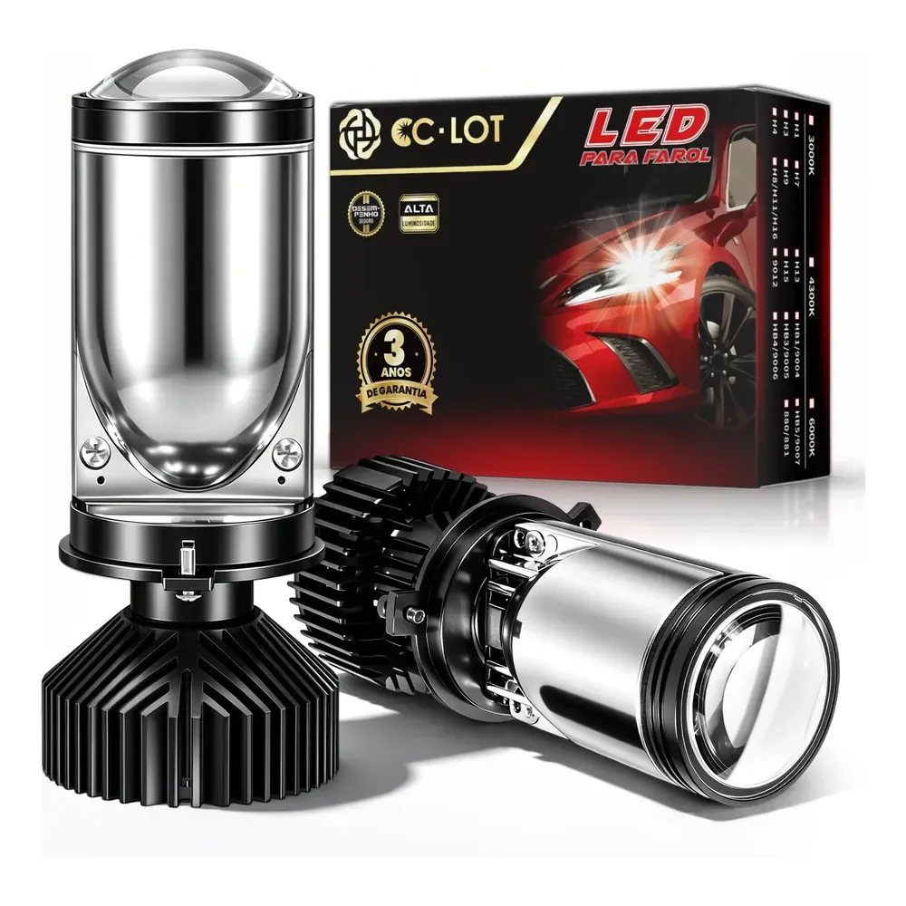 Kit Lampada Ultra Led H4 Cc Lot Grande Projetor Farol Carro H4 Preto Branco-frio