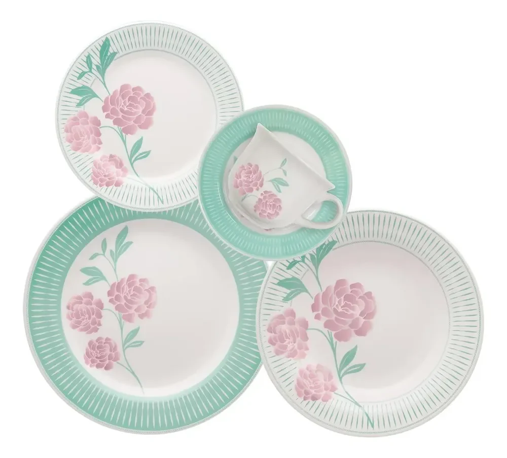 Aparelho De Jantar E Chá 20 Pçs Biona Donna Bloom Multicor