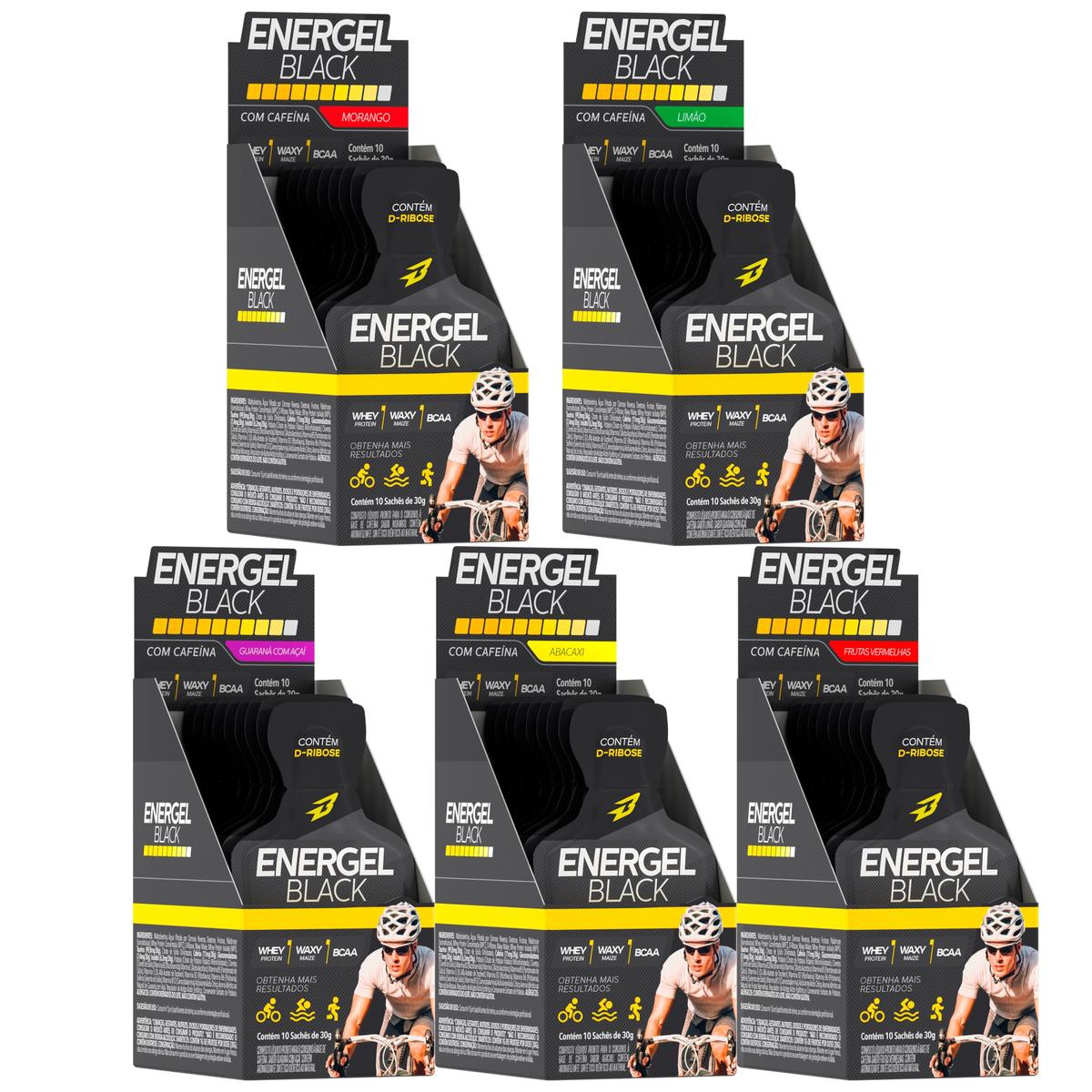 Kit 5X Energel BLACK - CX C/ 10 SACHÊS - Um De Cada Sabor - BODY ACTION