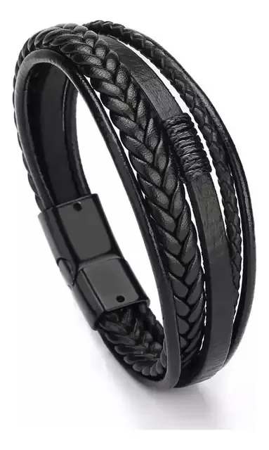 Pulseira Masculina Couro Fecho Magnético Executiva