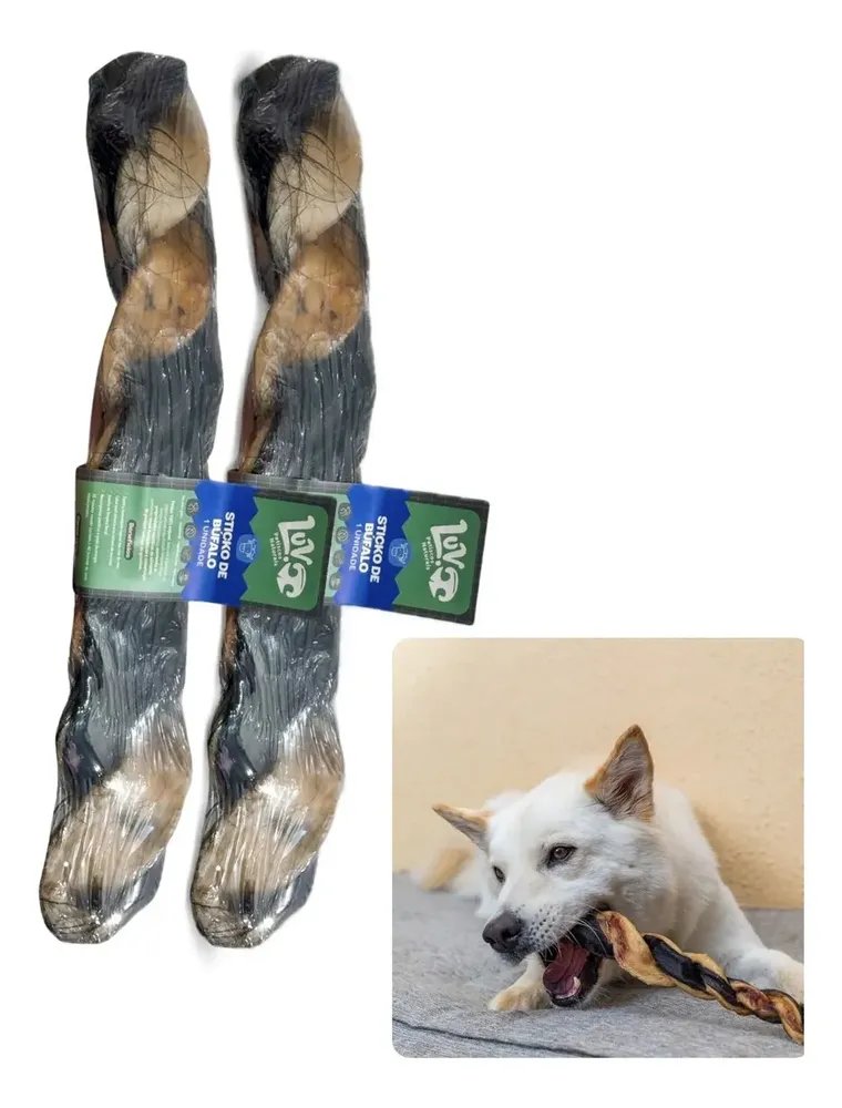 Kit 2un Mordedor Natural Para Cães Pet Sticko Bufalo Luv