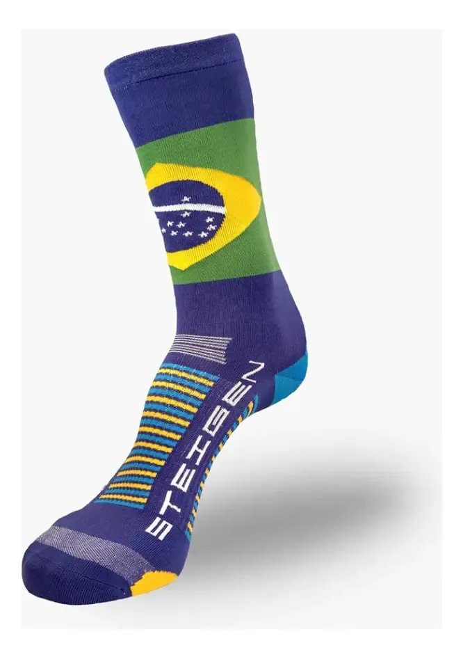 Meia Para Corrida Cano Alto Steigen Brasil Azul Único