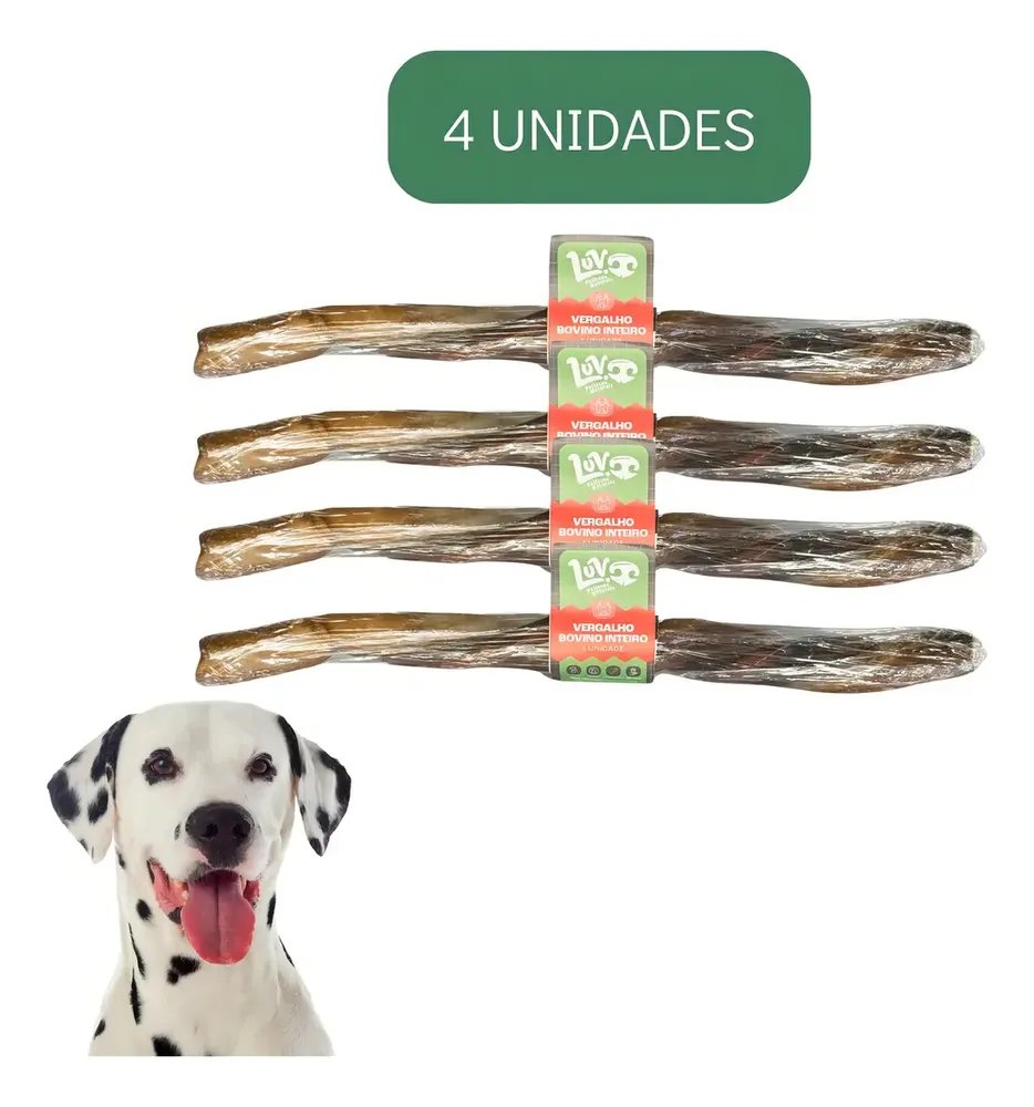 Kit 4un Mordedor Pet Cães Luv Vergalho Bovino Inteiro