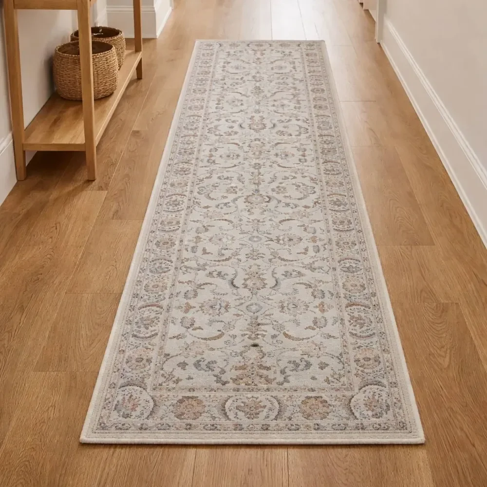 Passadeira Sala Antiderrapante Classico Persa Belga Domani 180 Cm 50 Cm Petunia Bege
