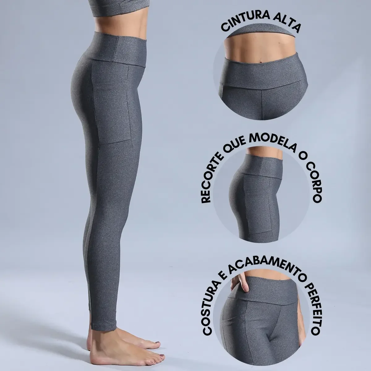 Legging Com Bolso Cintura Alta Modeladora Zero Transparência