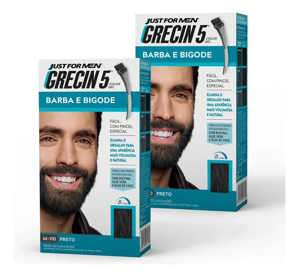 Kit 2 Tinturas Grecin 5 Gel Barba E Bigode 28g Preto Preto