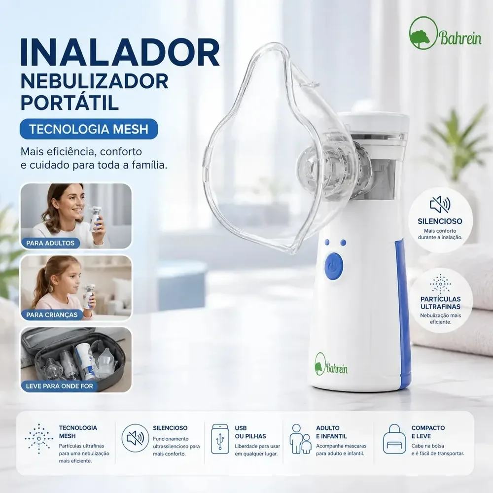 Inalador Nebulizador Portátil Bahrein Usb Pilha Cor Azul Silencioso Aparelho Inalação Compacto Mesh Bivolt Nebulizador Com Rede Vibratoria Aparelho Para Inalacao Inalador Silencioso Aparelho Inalador