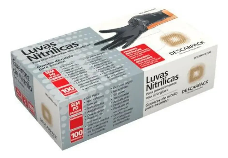Luva Nitrílica Preta Descarpack 100un - M