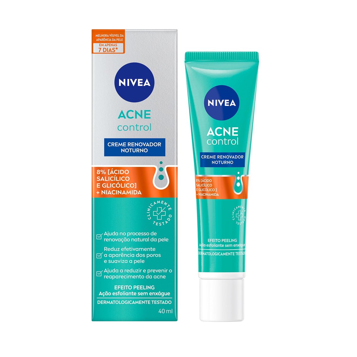 NIVEA Creme Renovador Noturno Acne Control 40ml - Efeito peeling, ajuda no processo de renovação natural da pele com ação esfoliante