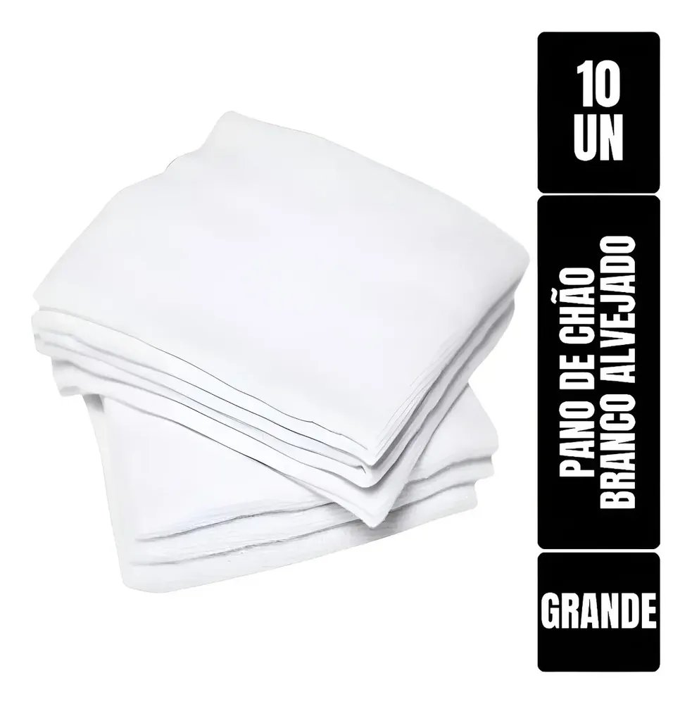 Pano De Chão Grande Branco 70x40cm Kit Com 10 Saco Duplo Branco