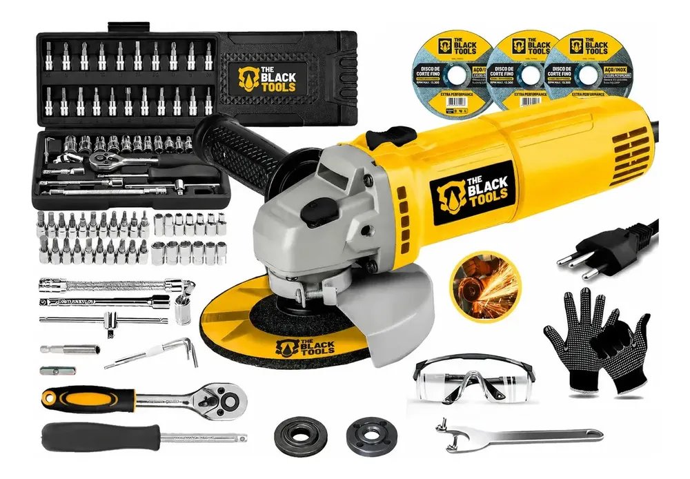 Esmerilhadeira Lixadeira Profissional 127v + Kit 46 Soquetes Amarelo 127v
