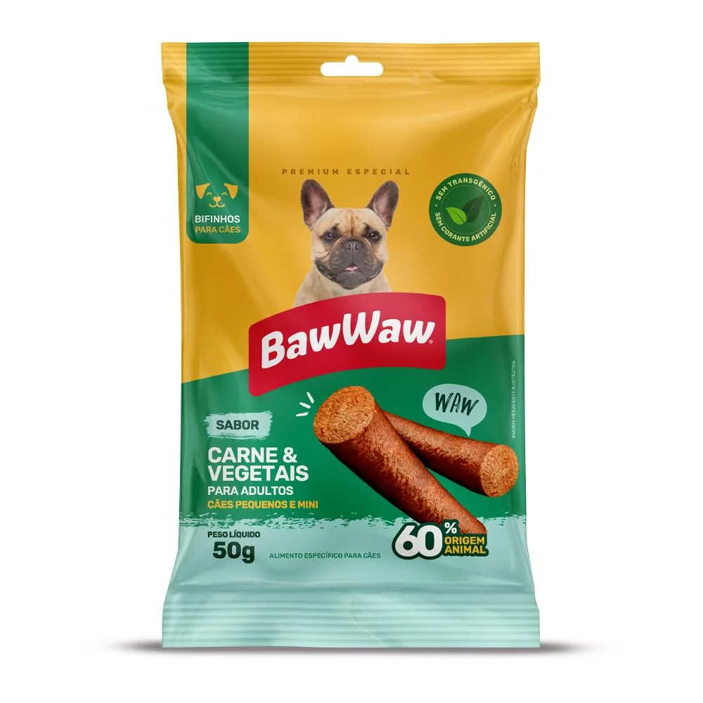 Bifinho Baw Waw para cães pequeno porte Carne e Vegetais 50g