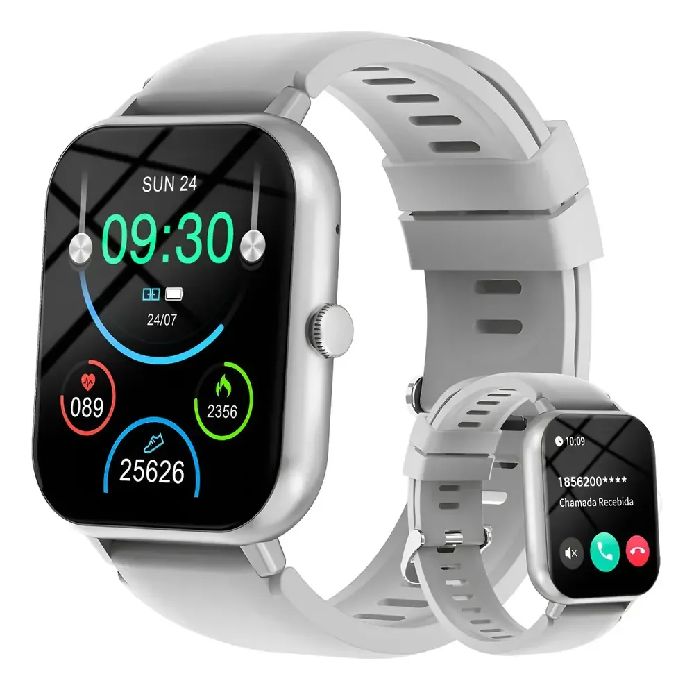FOXBOX Bluetooth Smartwatch Resistente À Água Esportivo Relógio Inteligentes Unissex Multifuncional Prata Pulseira Silicone Controle de câmera Assistente de voz Frete Gratuito