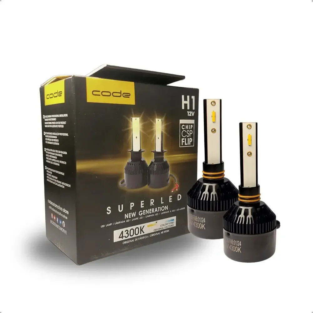 Par Super Led Tech One 4300k 12v  H1 H3 H7 H11 H27 Hb3 Hb4  H1 4300k Amarela