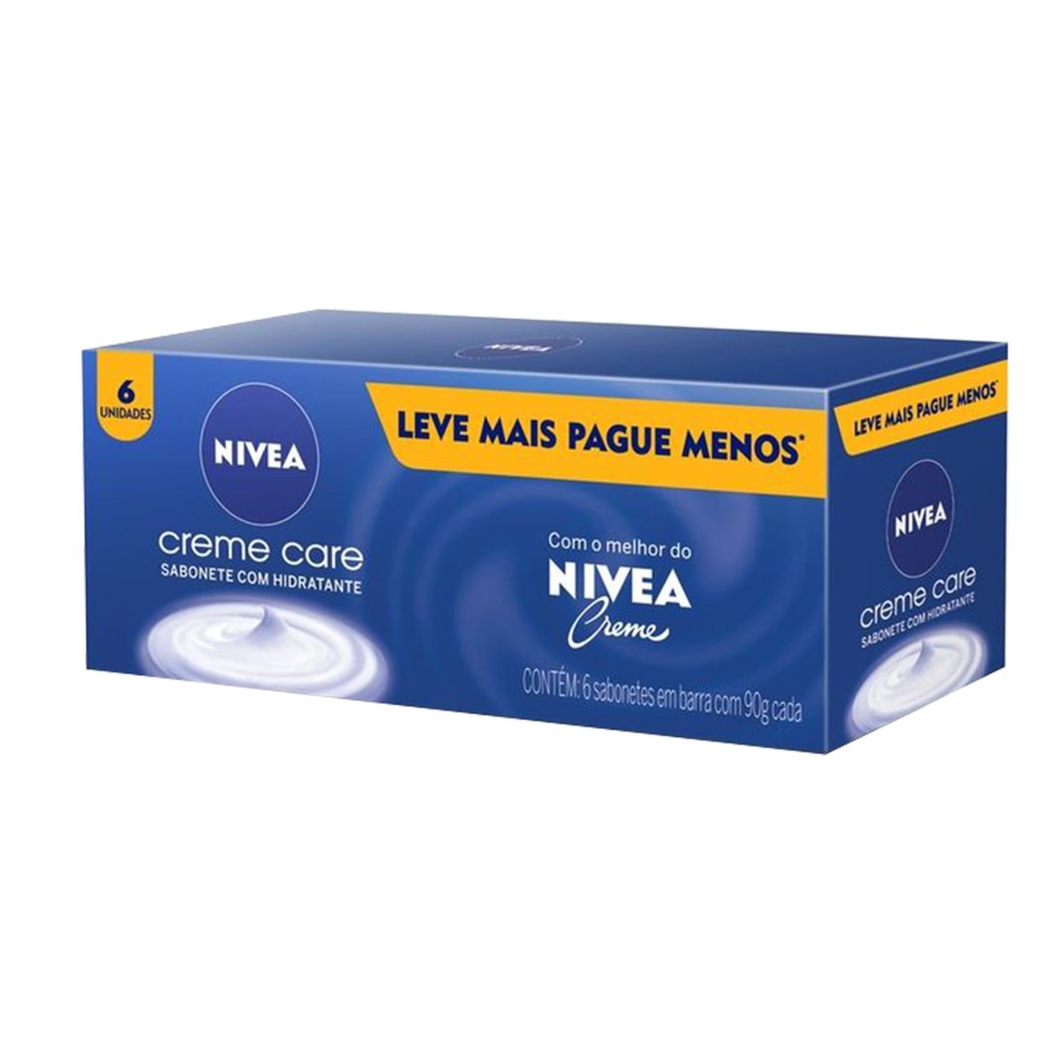 NIVEA Sabonete em Barra Creme Care Promo 6 un. 90g - Limpa e deixa a pele macia mesmo após o banho, com glicerina, fragrância NIVEA Creme e o exclusivo ingrediente Eucerit
