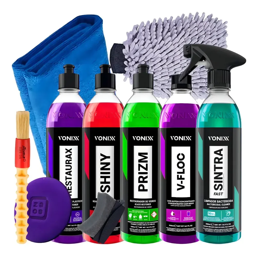 Vonixx Kit Completo Automotivo Shampoo Vfloc Brilho e Proteção Cera