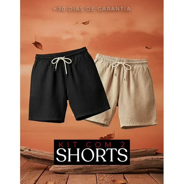 Kit 2 Shorts Linho Masculino Bermuda Mauricinho Premium